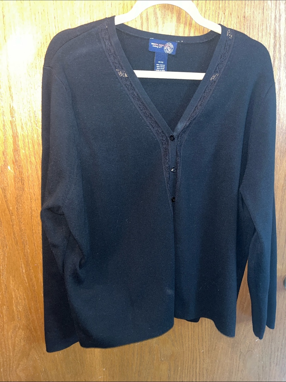 Women's Black V-Neck Button-Front with lace Cardigan Sweater VINTAGE